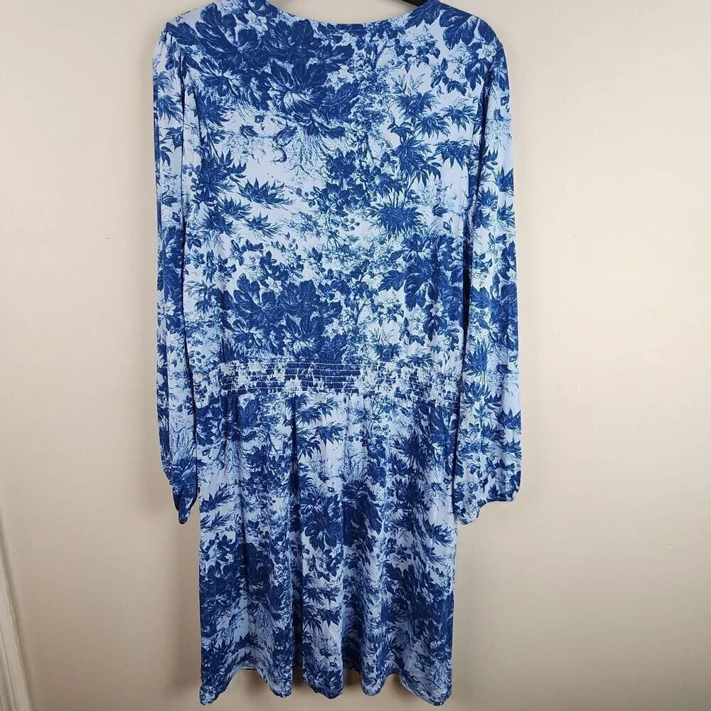 Jason Wu blue floral dress sz L women long sleeve stretchy - Picture 5 of 11